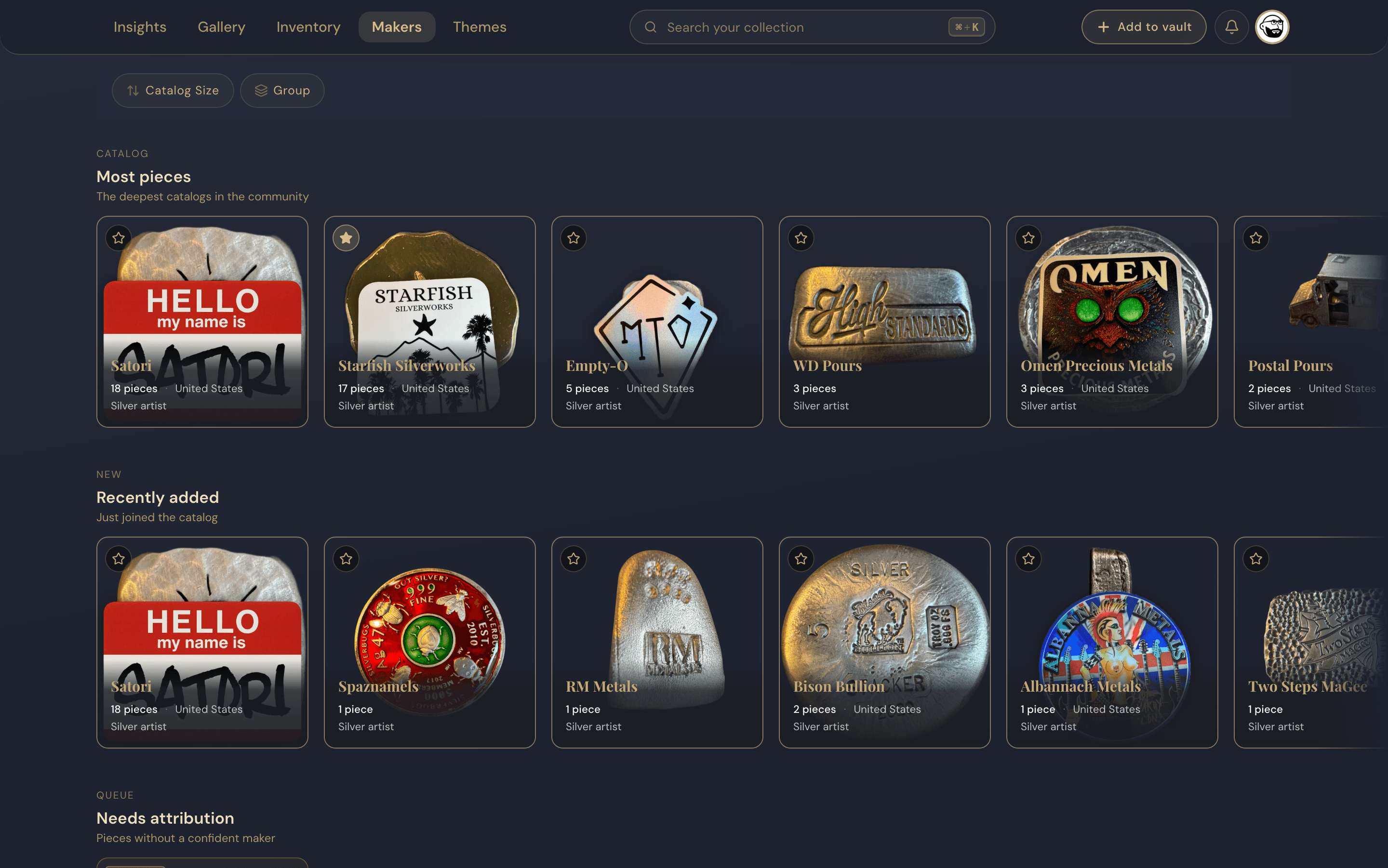 Maker pages and themed groupings let you organize the way you collect